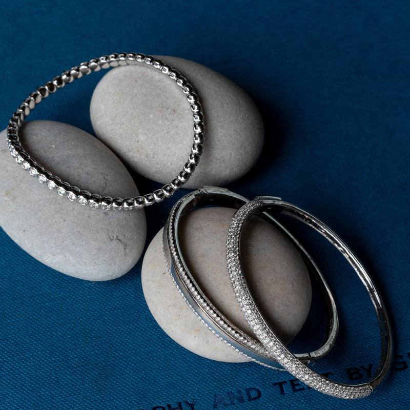 White Gold and Diamond High Polished Double Row Bracelet