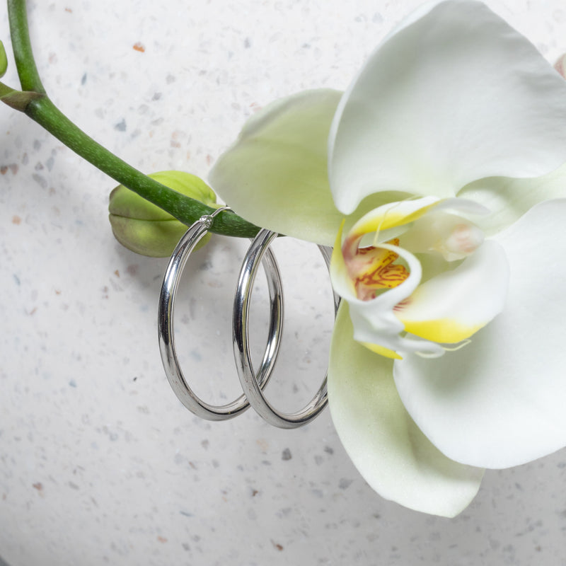White Gold Thick Tube 40mm Hoop Earrings