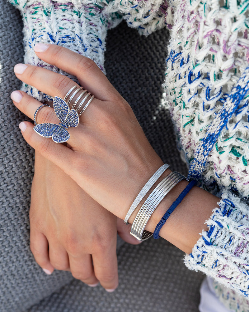 14 Karat White Gold Five Band Stacked Cuff Bracelet