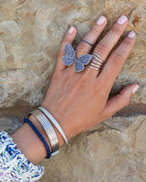 White Rhodium Silver and Blue Sapphire Fluttering Butterfly Ring