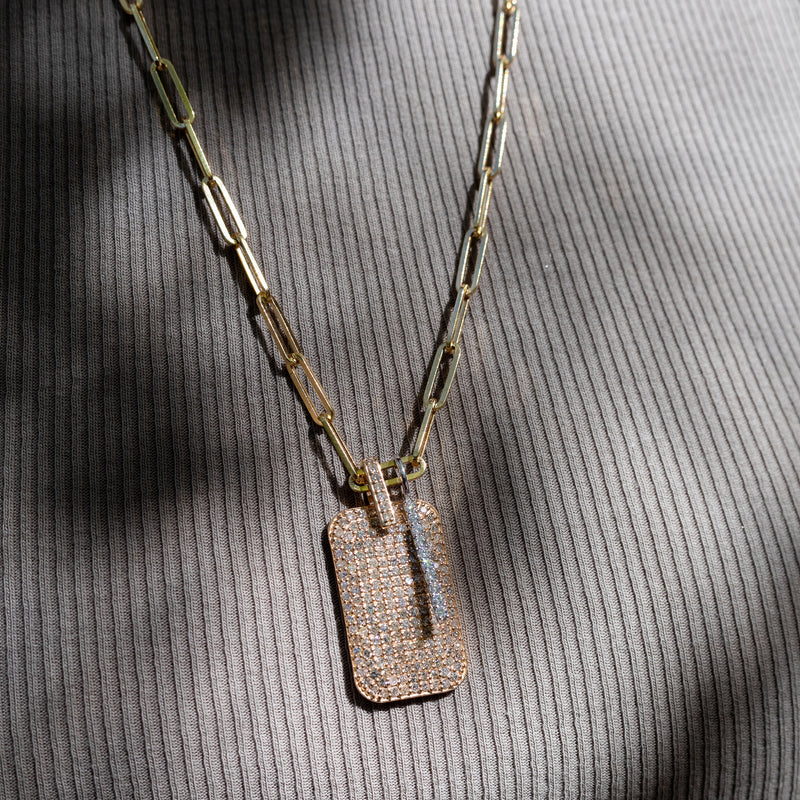 Yellow Gold and Diamond Medium Dog Tag Charm
