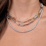 14 Karat Gold and Nine Link Diamond Paperclip Necklace