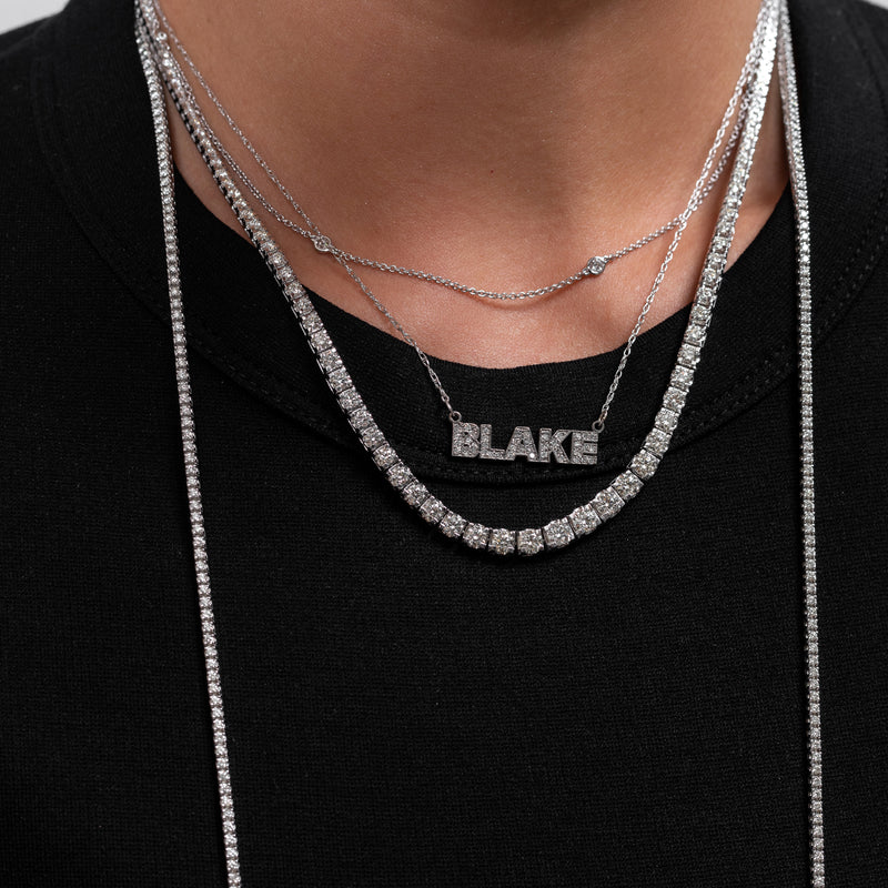 Custom Diamond Block Name Plate Necklace