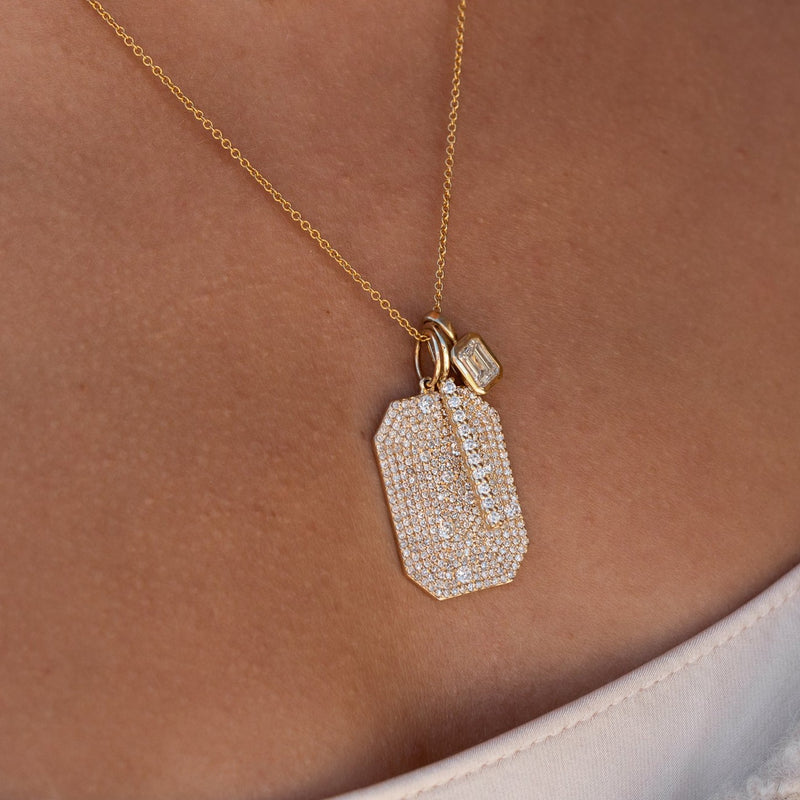 Yellow Gold and Diamond Speckled Dog Tag