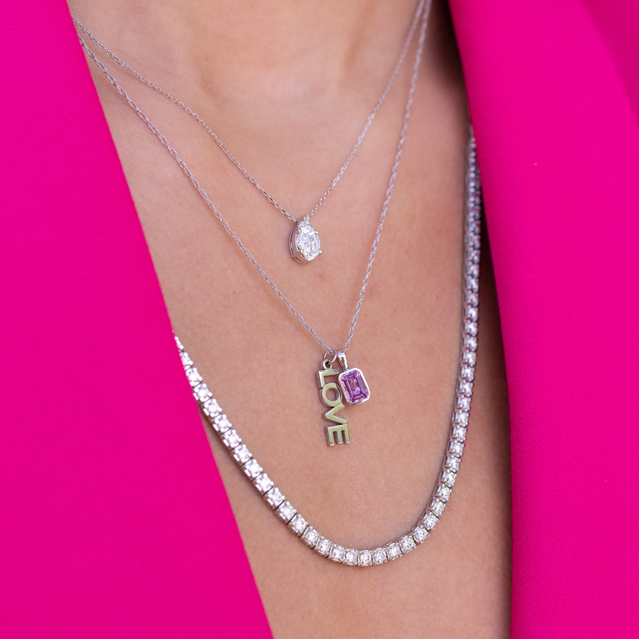 White Gold and Bezel Set Pink Sapphire Charm