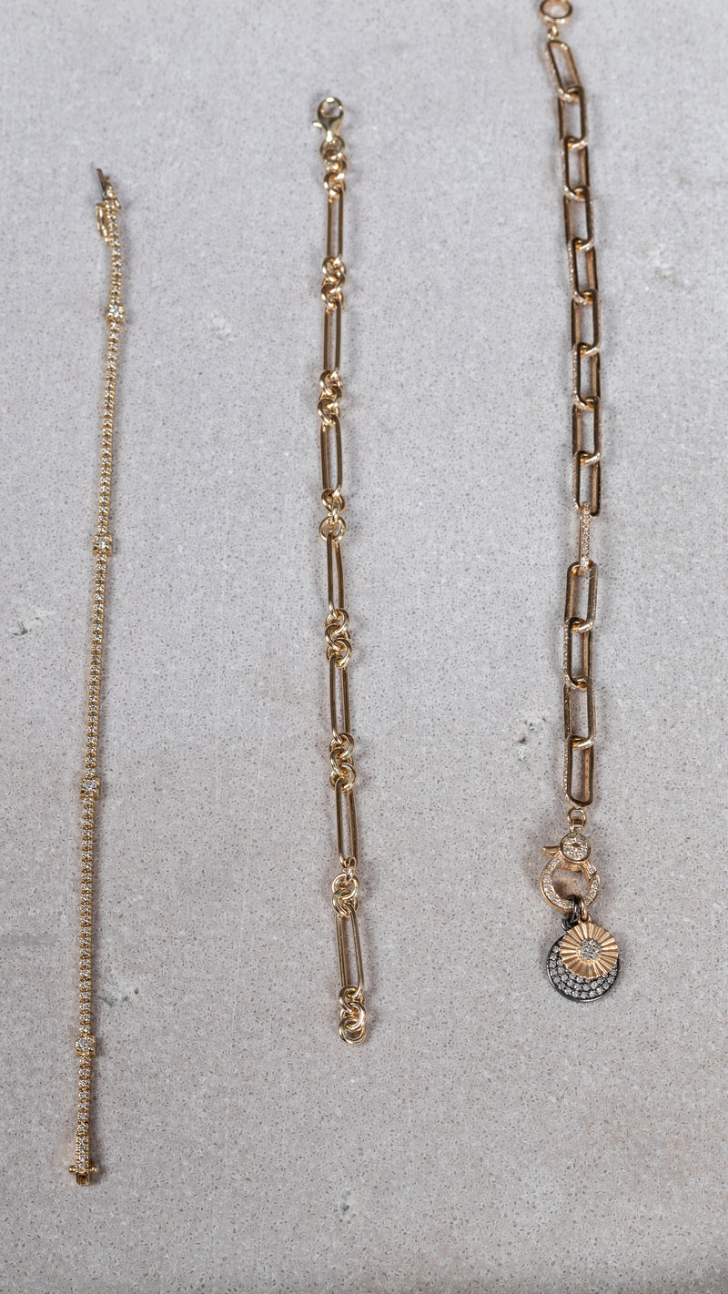 Yellow Gold and Diamond Square Chain Link Bracelet