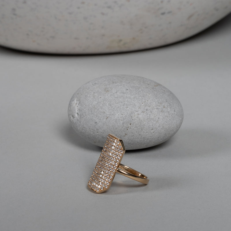 14 Karat Yellow Gold and Diamond Tag Ring