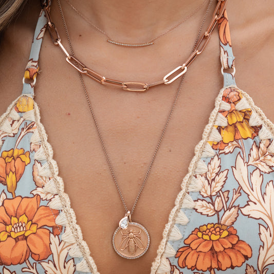 Rose Gold and Diamond Bee Coin Pendant