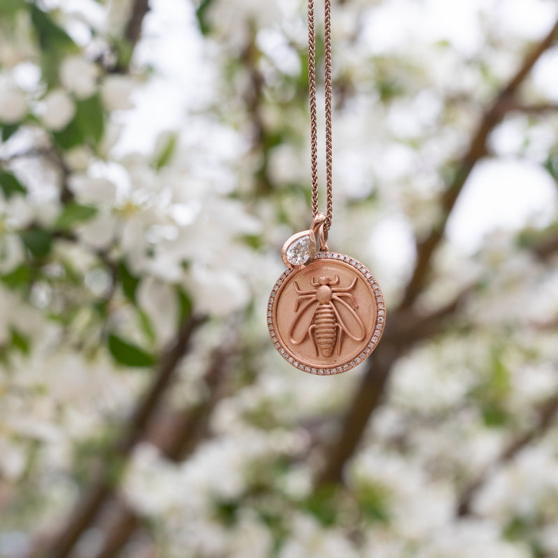 Rose Gold and Diamond Bee Coin Pendant