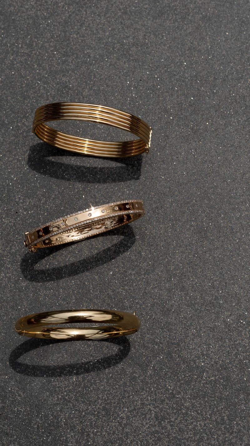 14 Karat Yellow Gold Five Band Stacked Cuff Bracelet