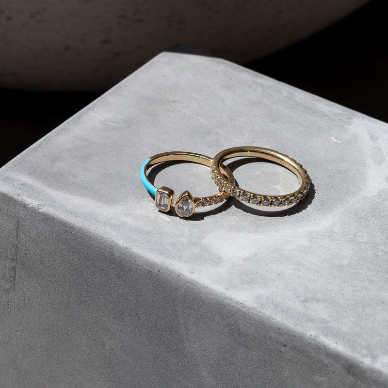 Gold and Turquoise Enamel Toi et Moi Diamond Ring