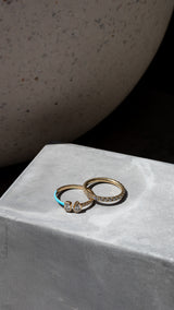 Gold and Turquoise Enamel Toi et Moi Diamond Ring