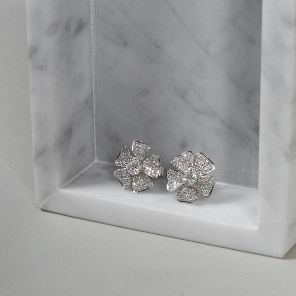 White Gold and Diamond Floral 2.75cts Studs