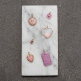 Gold Diamond and Pink Opal Chubby Heart Charm