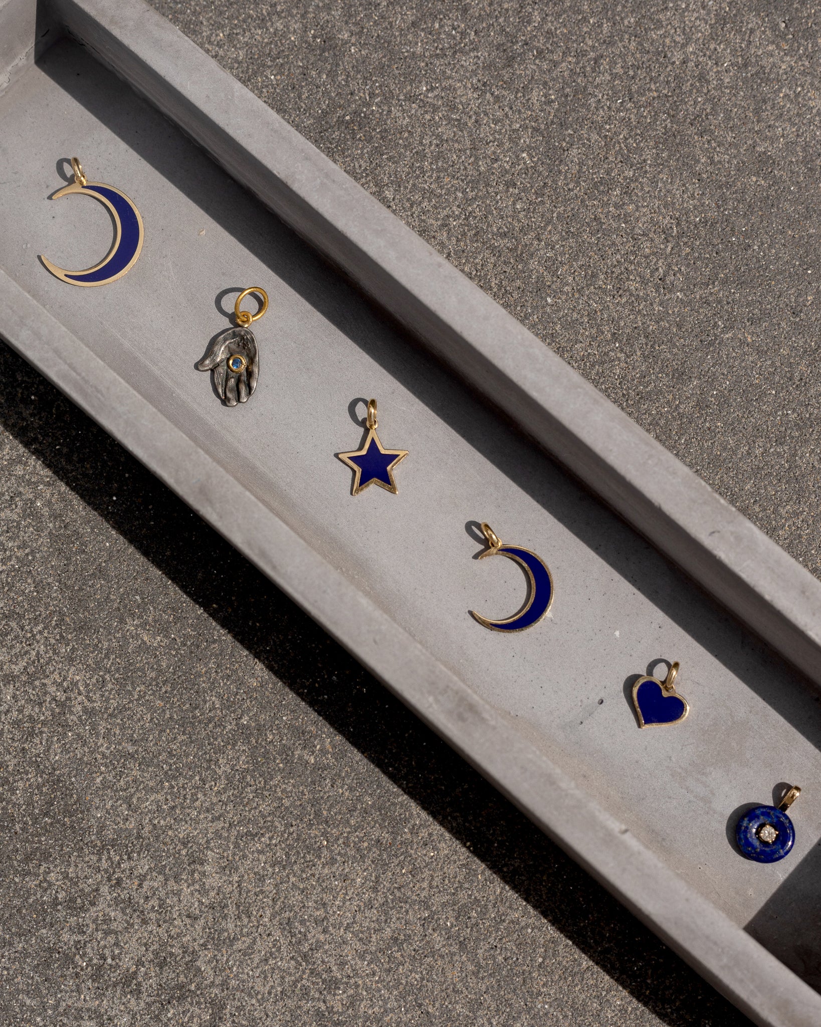 Yellow Gold and Lapis Moon Pendant