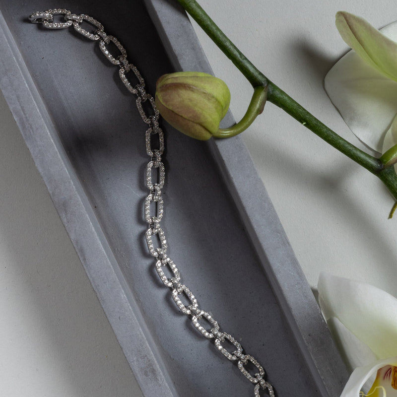 14 Karat White Gold Full Diamond Link Bracelet
