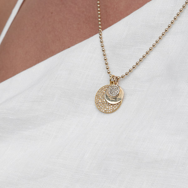 Yellow Gold and Diamond High Polished Disk Charm