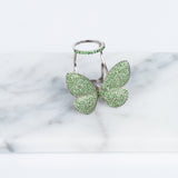White Rhodium Silver and Emerald Fluttering Butterfly Ring
