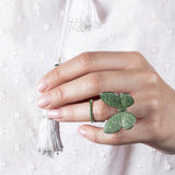 White Rhodium Silver and Emerald Fluttering Butterfly Ring