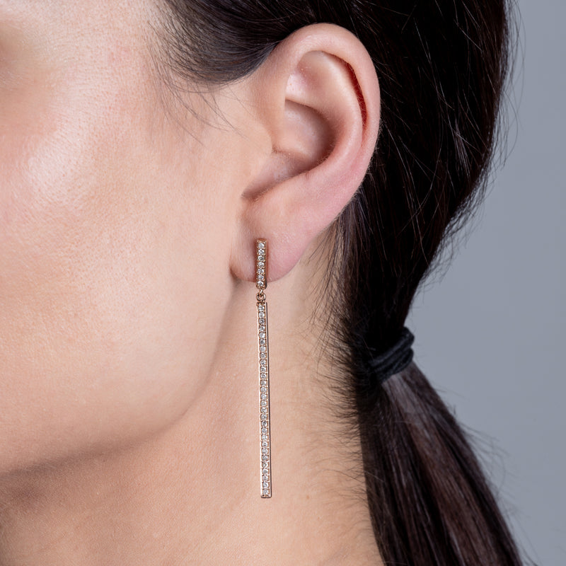 Rose Gold and Diamond Single Line Earrings