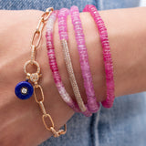 4mm Pink Sapphire and Rose Gold Diamond Bar Beaded Bracelet