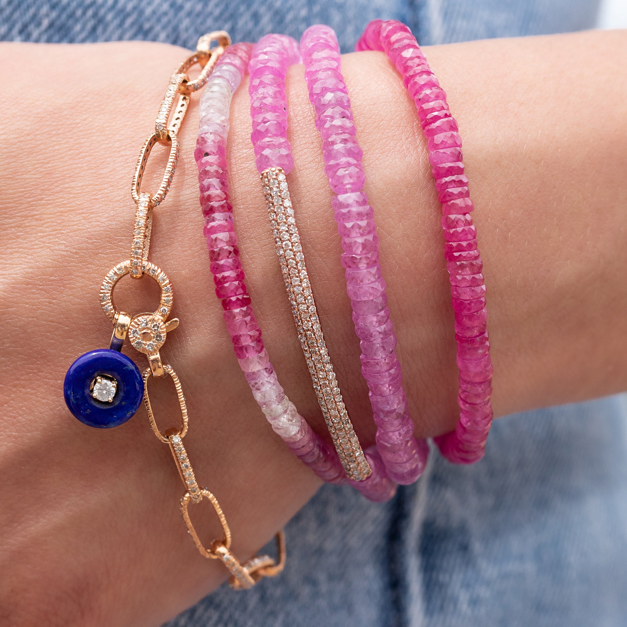 Pink Sapphire Beaded Bracelet