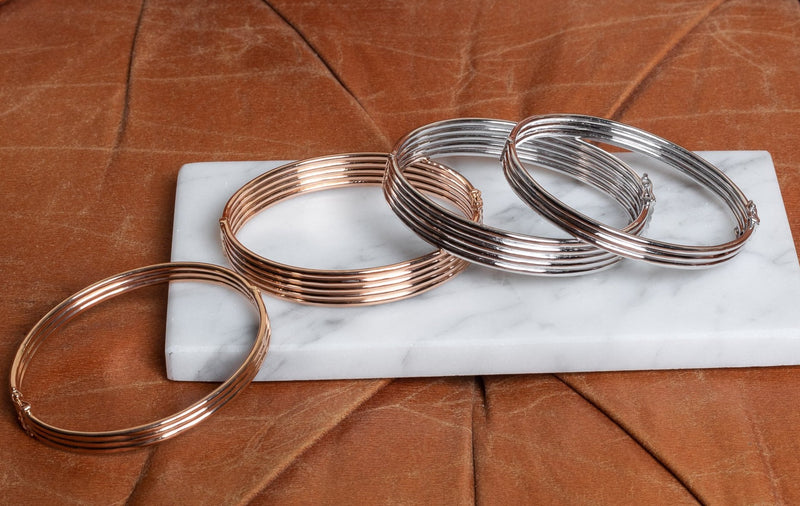 14 Karat White Gold Five Band Stacked Cuff Bracelet