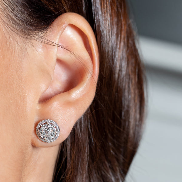 White Gold Diamond Halo Stud 1.25cts Earrings