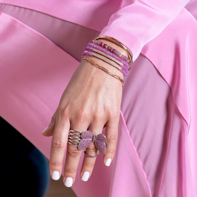 4mm Pink Sapphire and Rose Gold Diamond Bar Beaded Bracelet