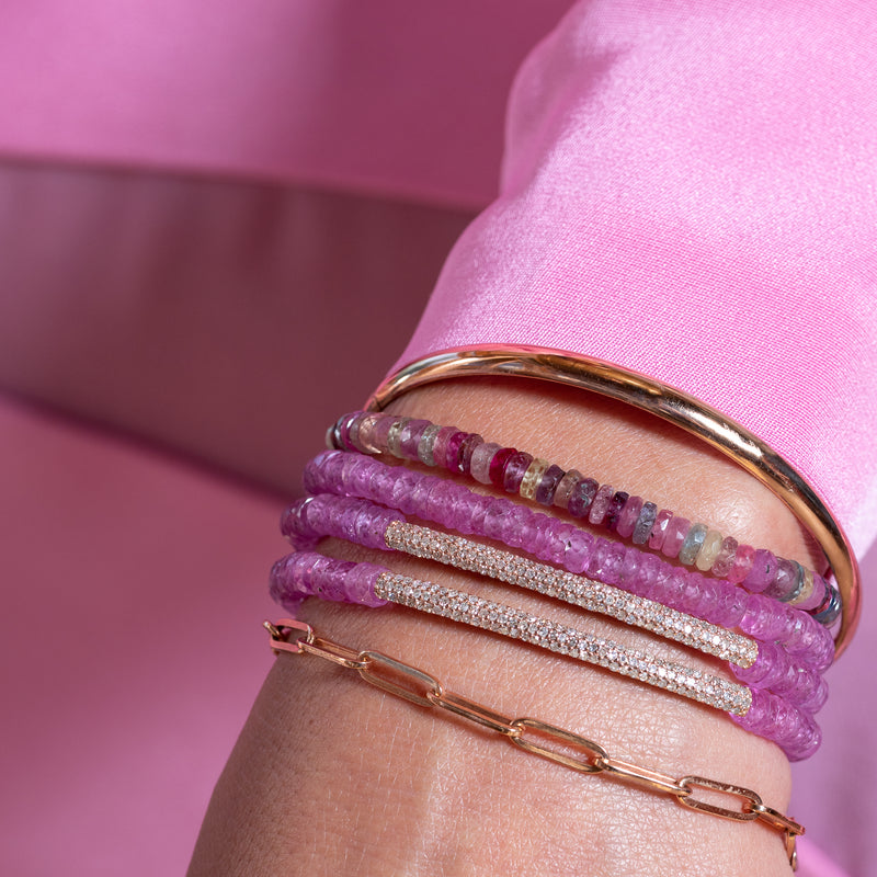 4mm Pink Sapphire and Rose Gold Diamond Bar Beaded Bracelet