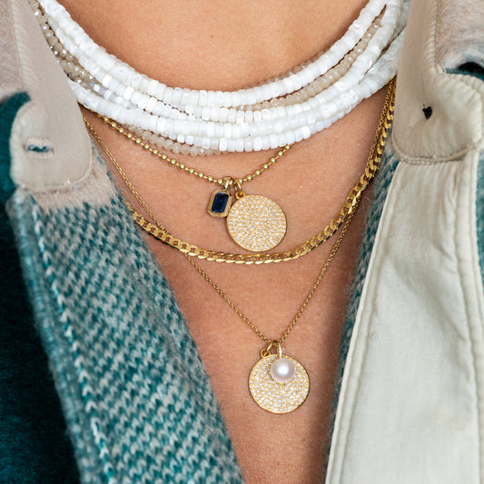 Medium Yellow Gold and Diamond Disk Pendant