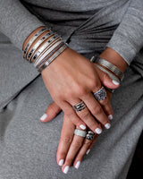 14 Karat White Gold Three Band Stacked Cuff Bracelet