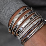 14 Karat White Gold Three Band Stacked Cuff Bracelet