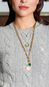 Gold Filled Chain with Gold and Diamond Butterfly and Malachite Heart Pendant Necklace