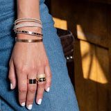 14 Karat Yellow Gold Three Band Stacked Cuff Bracelet
