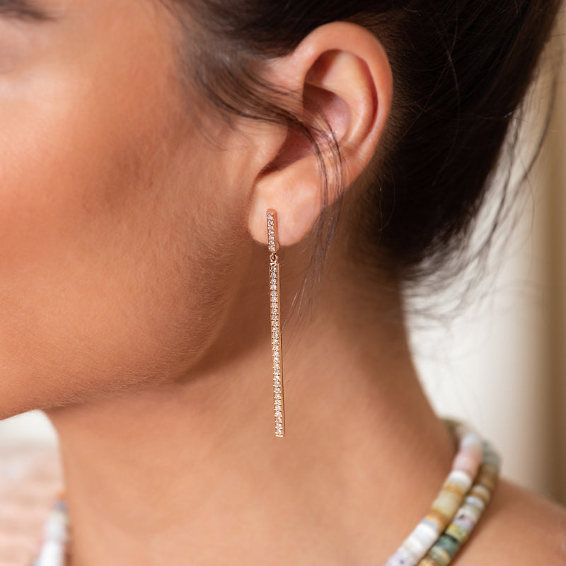 Rose Gold and Diamond Single Line Earrings