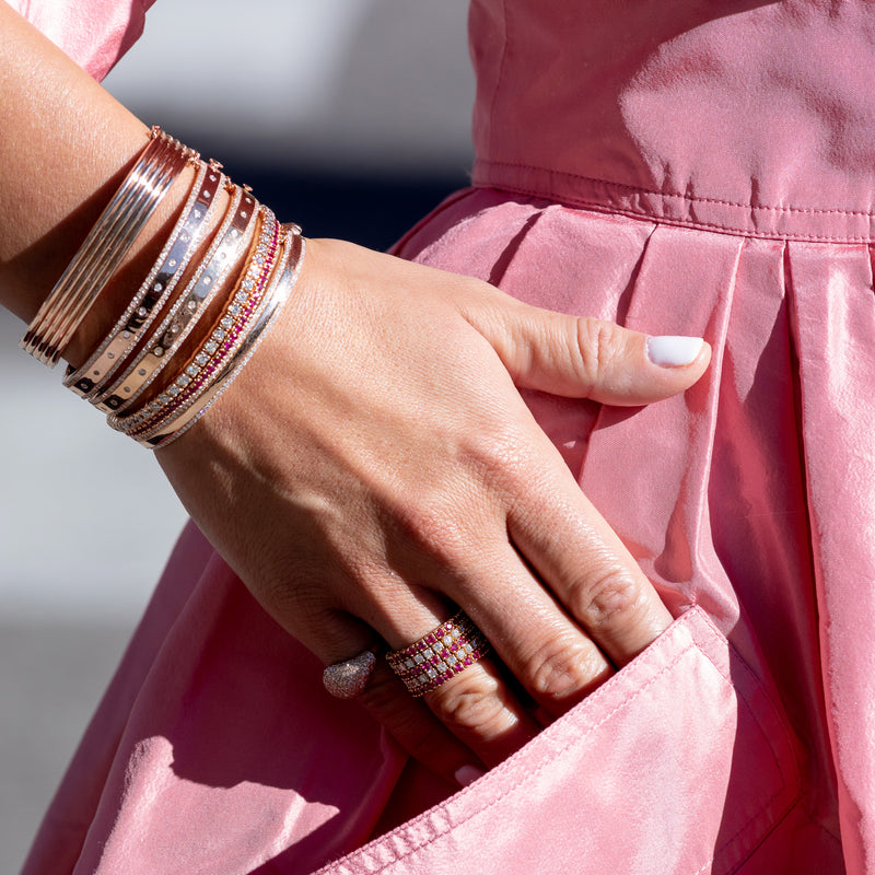 Rose Gold and Diamond High Polished Double Row Bracelet