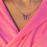 14 Karat Rose Gold Pink Sapphire Ombré Butterfly Necklace