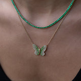 14 Karat Yellow Gold Tsavorite Ombré Butterfly Necklace