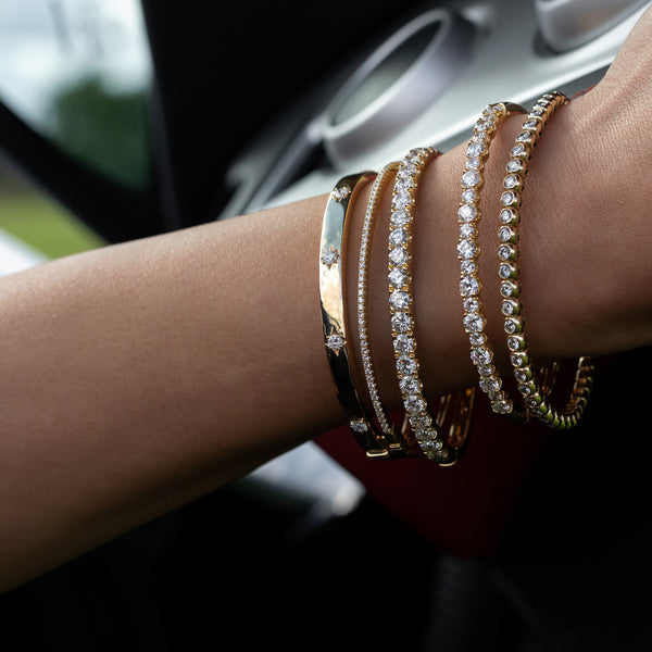 14 Karat Yellow Gold and Diamond Burst Hinge Bracelet