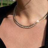 14 Karat Alternating Bezel Diamond Emerald Tennis Necklace