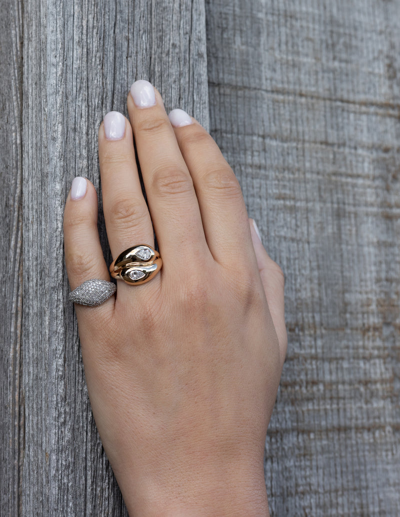 14 Karat Yellow Gold Diamond Pear Twist Ring