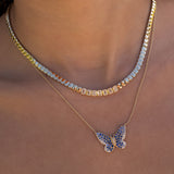 14 Karat Seven Bezel Diamond Emerald Tennis Necklace
