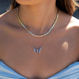 14 Karat Yellow Gold Blue Sapphire Ombré Butterfly Necklace