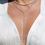 14 Karat Yellow Gold Lariat Diamond Bezel Necklace