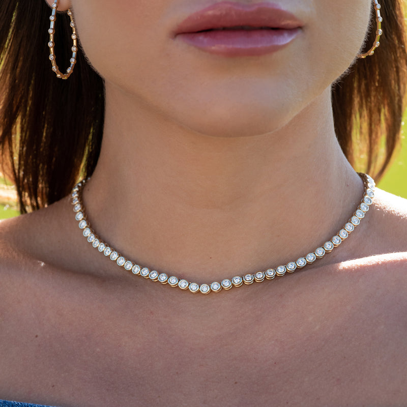 14 Yellow Gold and Diamond 10.25cts Bezel Tennis Necklace