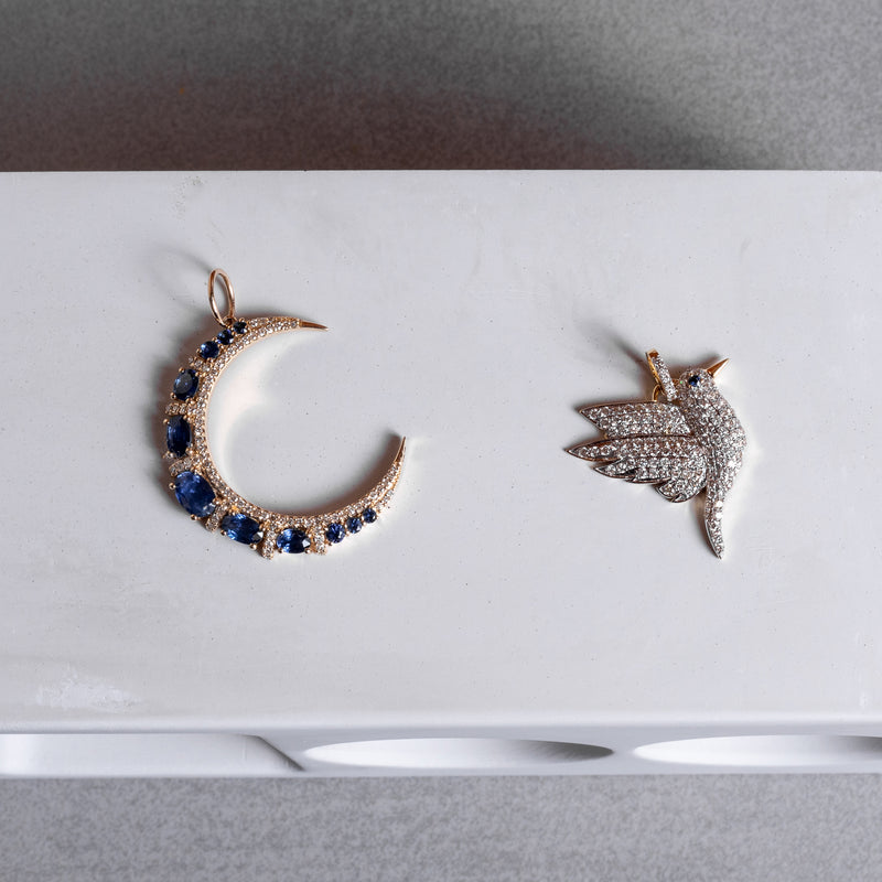 Two tone Diamond and Sapphire Humming Bird Charm