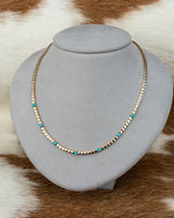 14 Karat Yellow Gold Seven Round Turquoise Tennis Necklace