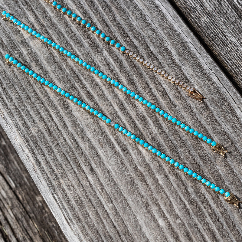 14 Karat Single Diamond Turquoise Bracelet