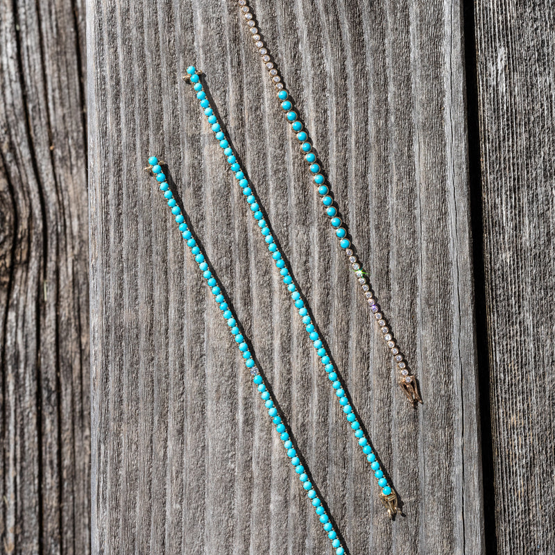 14 Karat Diamond and Turquoise Bezel Tennis Bracelet